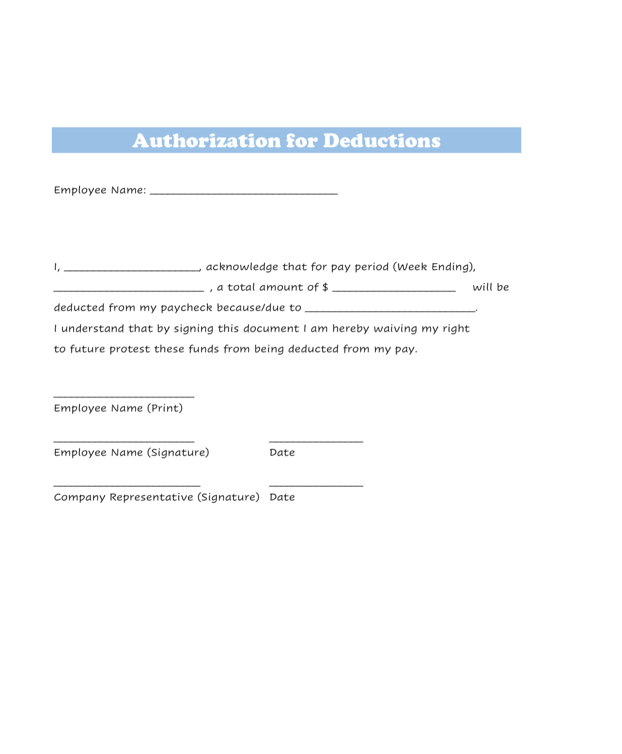 Authorization for a Deduction from Payroll